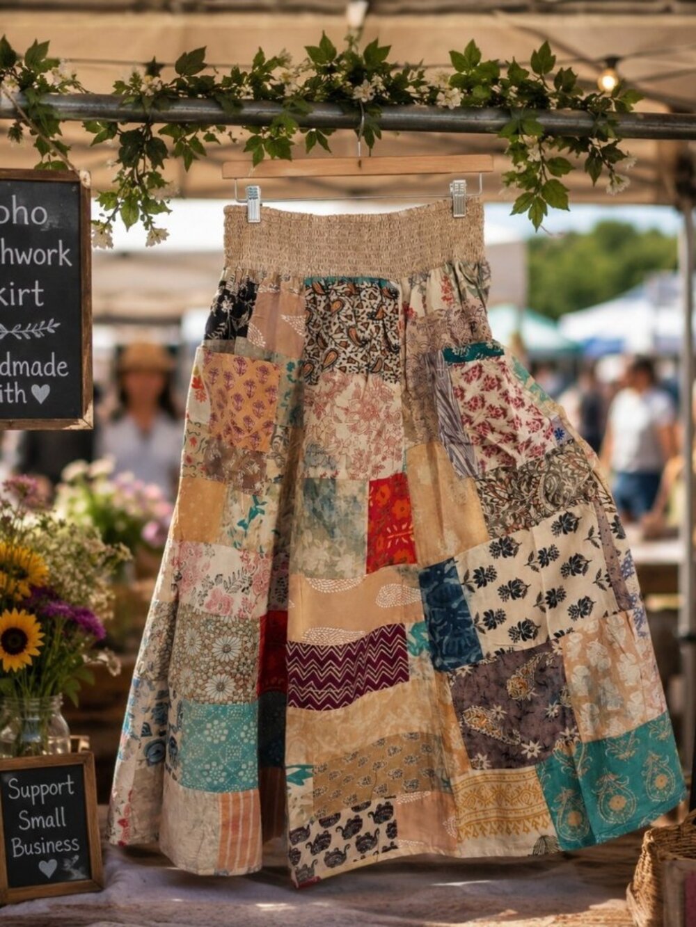FREE SHIP! NWT Cotton Market Style Patchwork Skirt-One Size-EXACT PATTERN